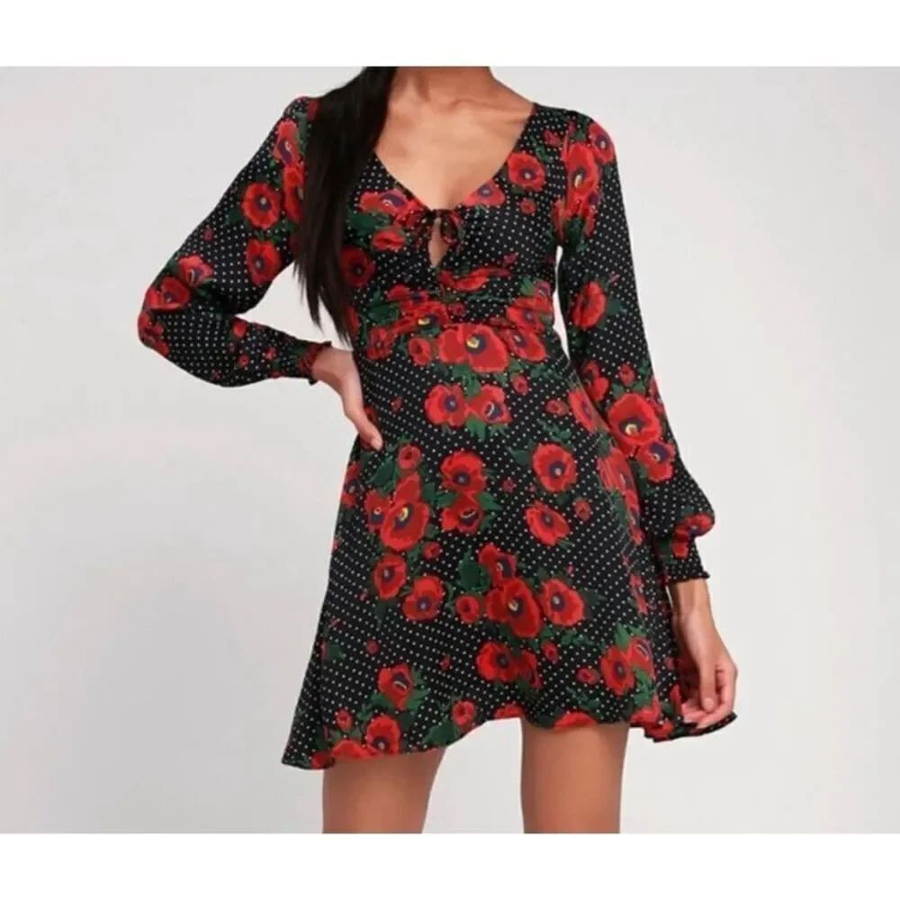 Free people women’s morning light printed black floral mini dress size 5/6